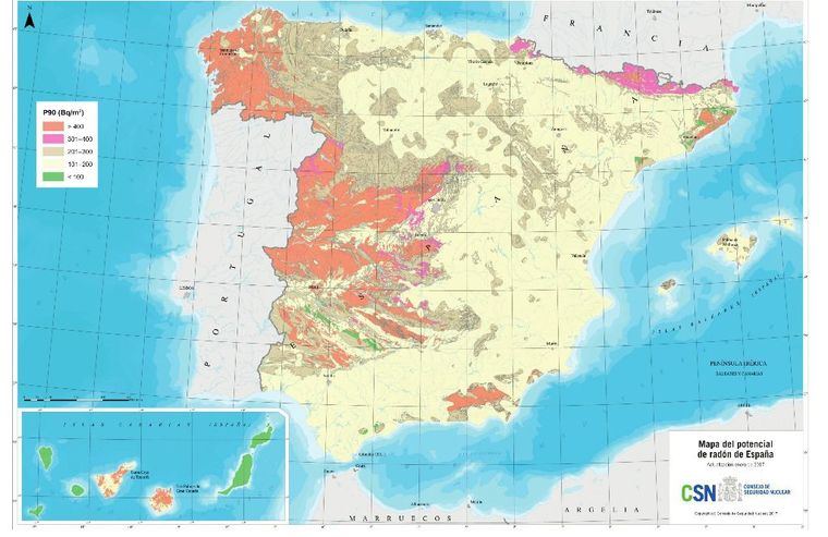 Cartografía del Potencial de radón en España / Consejo de Seguridad Nuclear