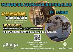 La Concejalía de Juventud de Collado Villalba organiza una visita este domingo al Museo de Ciencias Naturales