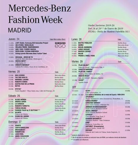 Calendario de desfiles y actividades de la MBFWM