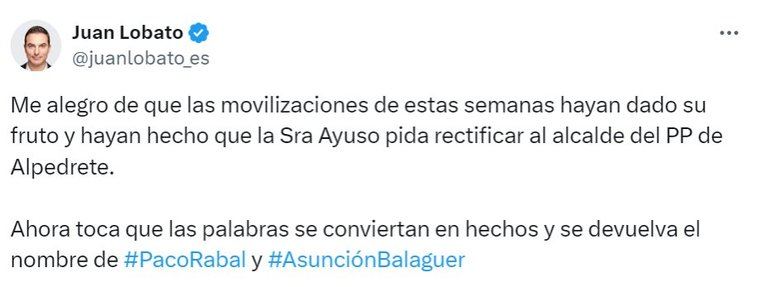 Isabel Díaz Ayuso muestra su rechazo a la retirada de los nombres de Francisco Rabal y Asunción Balaguer en Alpedrete