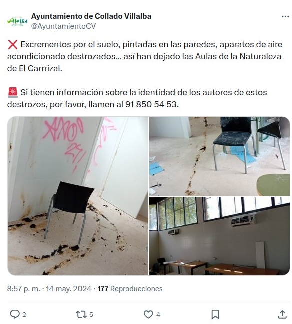 Piden colaboración para encontrar a los autores de los destrozos en el Aula de Naturaleza de El Carrizal en Collado Villalba