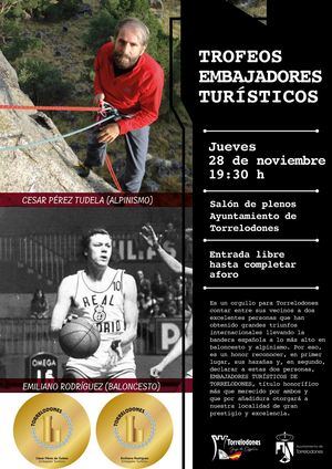 Torrelodones reconoce al alpinista César Pérez de Tudela y al baloncestista Emiliano Rodríguez como embajadores turísticos