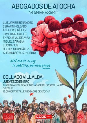 CCOO celebrará esta semana un homenaje a los Abogados de Atocha en Collado Villalba