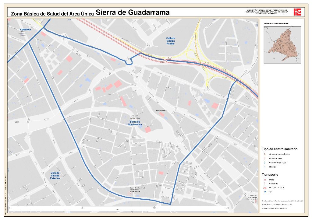 Mapa de las calles afectadas por la Zona Básica de Salud Sierra de Guadarrama en Collado Villalba